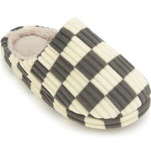XHS Fuzzy House Slippers – Kids 4.5 Unisex, Checkerboard, Faux Fur Lined, Cozy